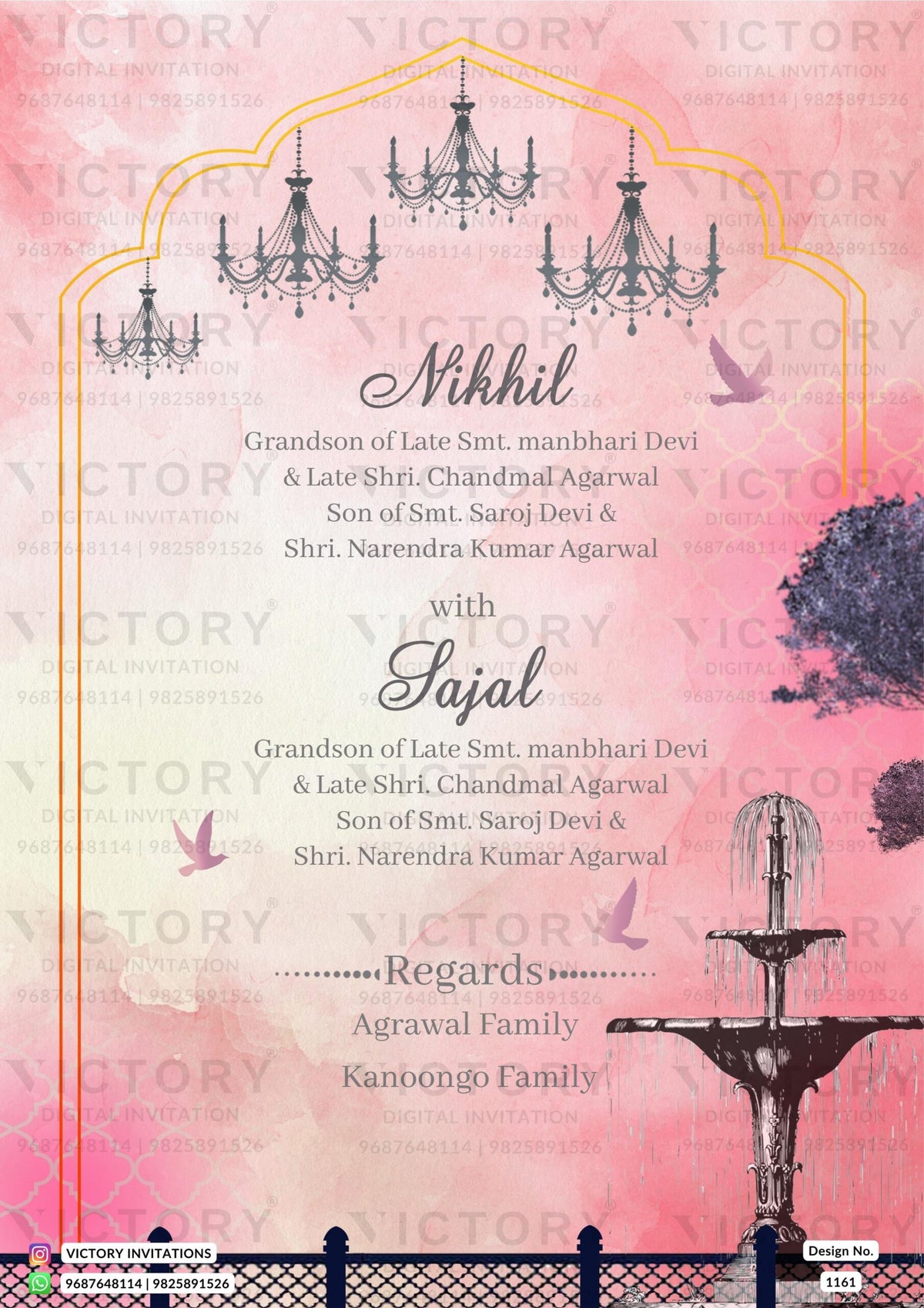 Wedding ceremony invitation card of hindu rajasthani royal family in English language with arch theme design 1161