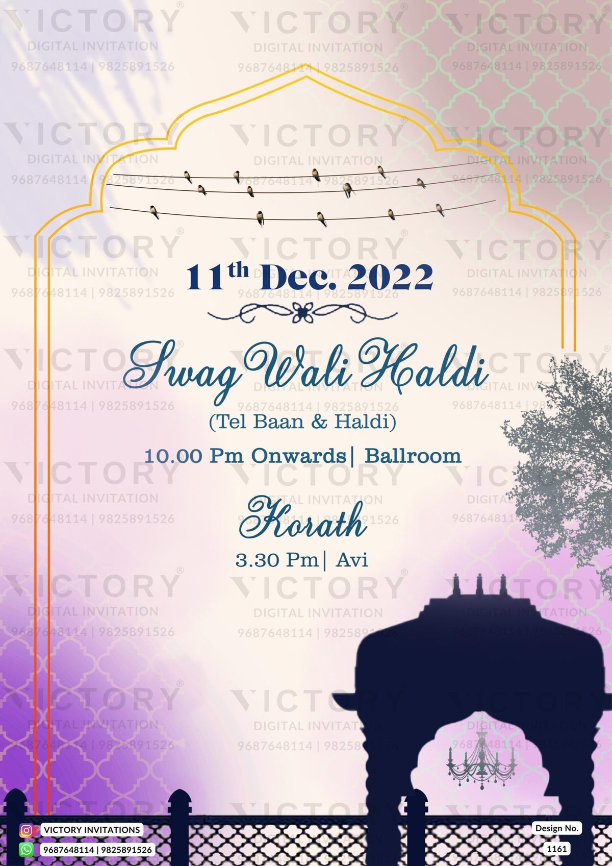 Wedding ceremony invitation card of hindu rajasthani royal family in English language with arch theme design 1161
