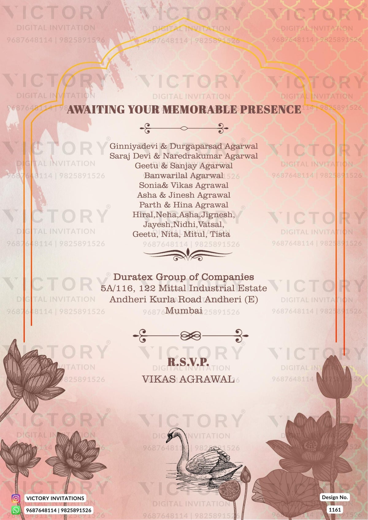 Wedding ceremony invitation card of hindu rajasthani royal family in English language with arch theme design 1161