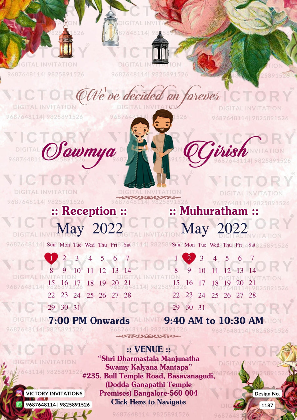 Digital Wedding Ceremony Invitation for South Indians in English with an Indian Traditional Theme Design No. 1187