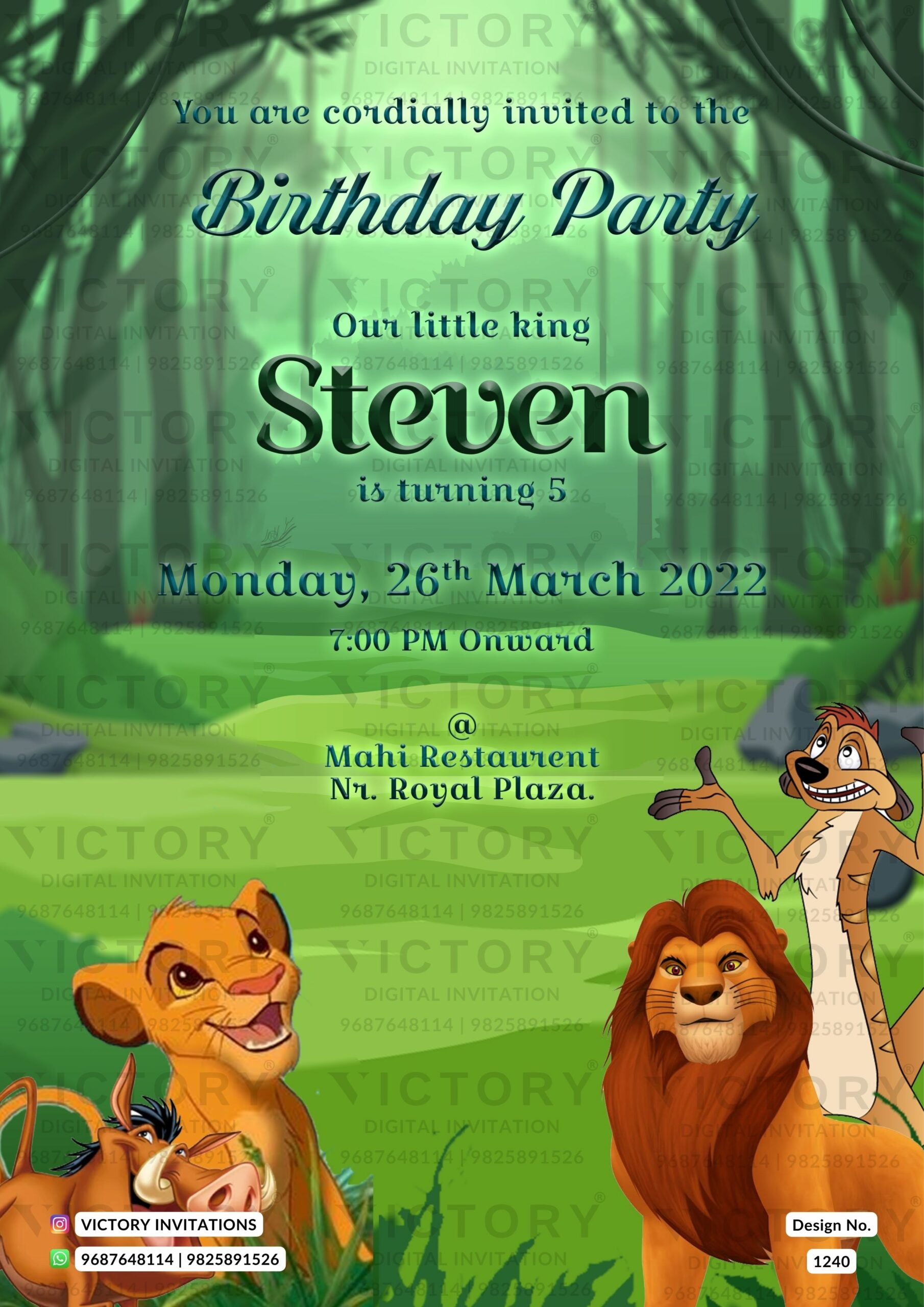 Birthday party invitation card in English language with jungle theme design 1240