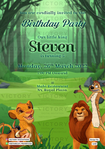 Birthday party invitation card in English language with jungle theme design 1240