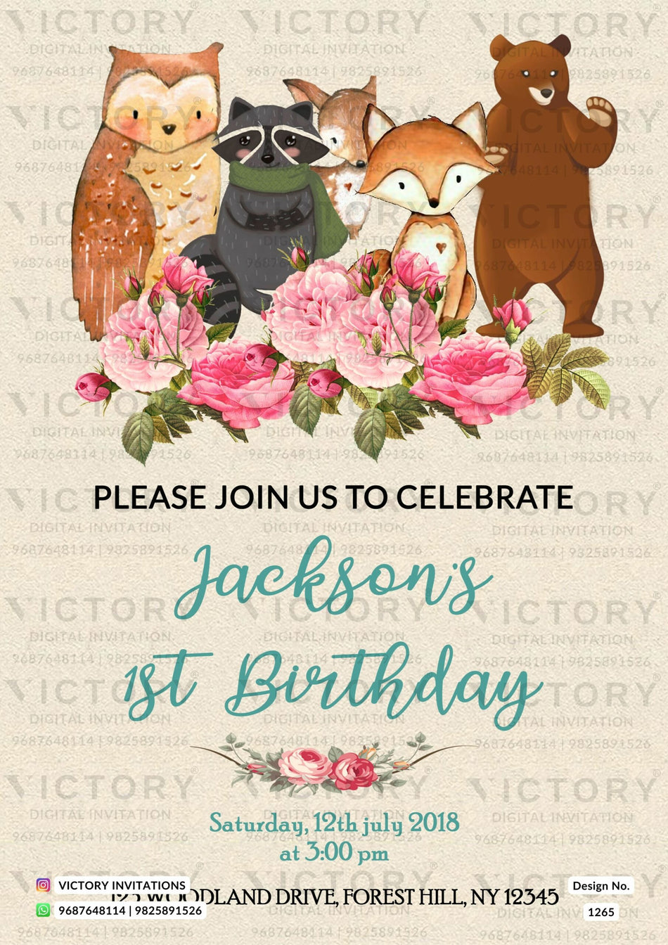 Birthday party invitation card in english language with Animal theme design 1265