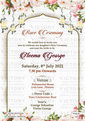 Roce ceremony invitation card in english language with flowers, lantern as arch frame theme design 1294