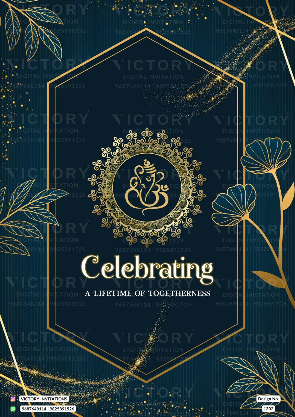 50th Wedding Anniversary invitation card in English language with frame, couple photo as glittery theme design 1302