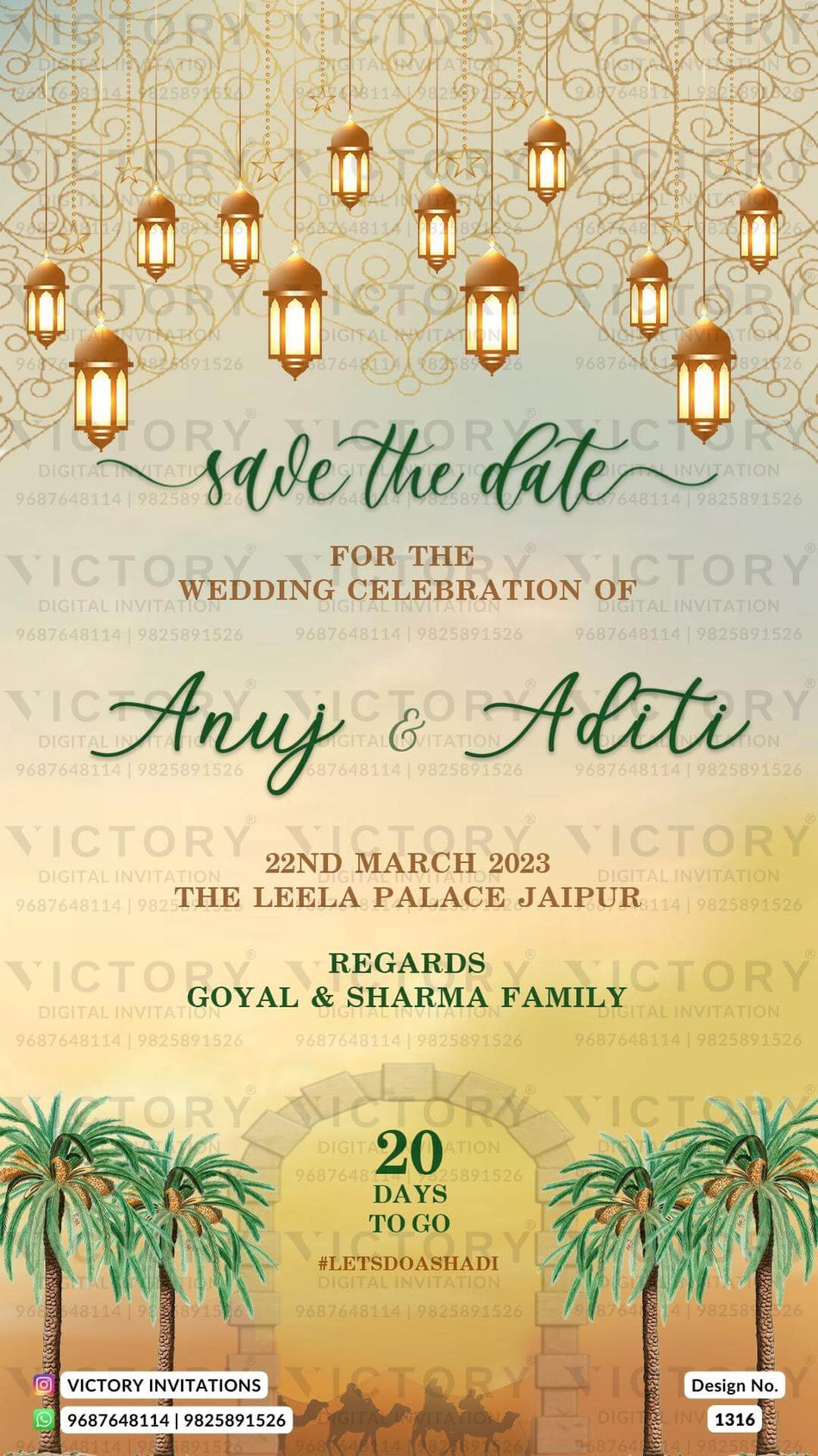 Wedding ceremony invitation card of hindu rajasthani marwari family in english language with dessert theme design 1316