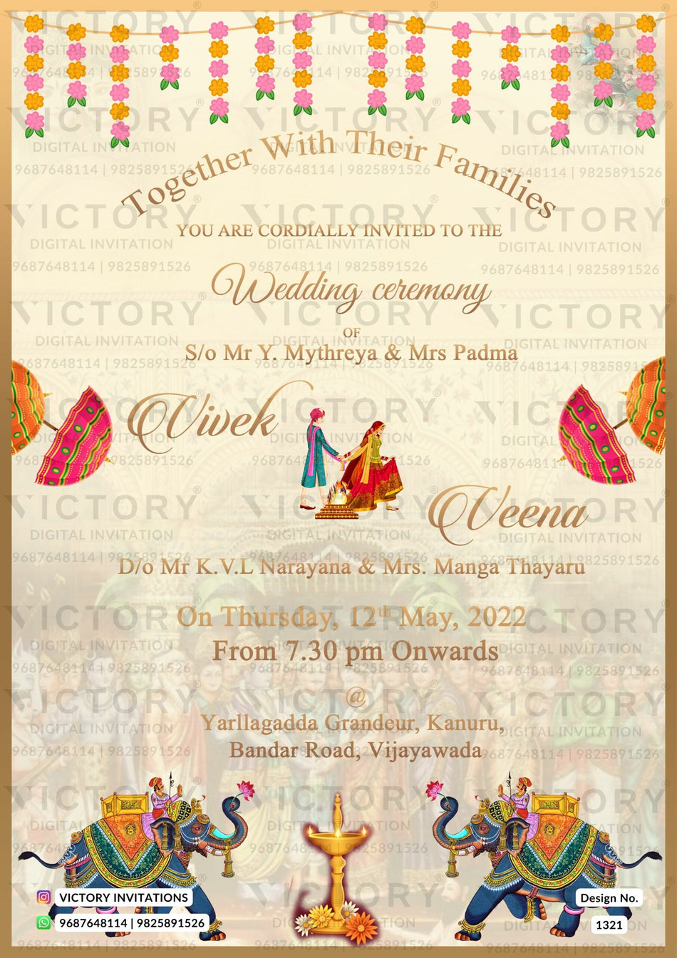 Wedding ceremony invitation card of hindu south indian telugu family in english language with minimalistic theme design 1321