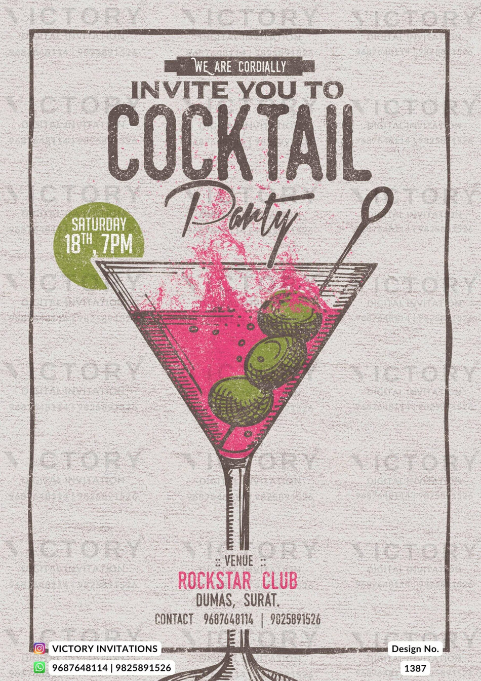 Cocktail Party invitation card in english language with vintage theme design 1387