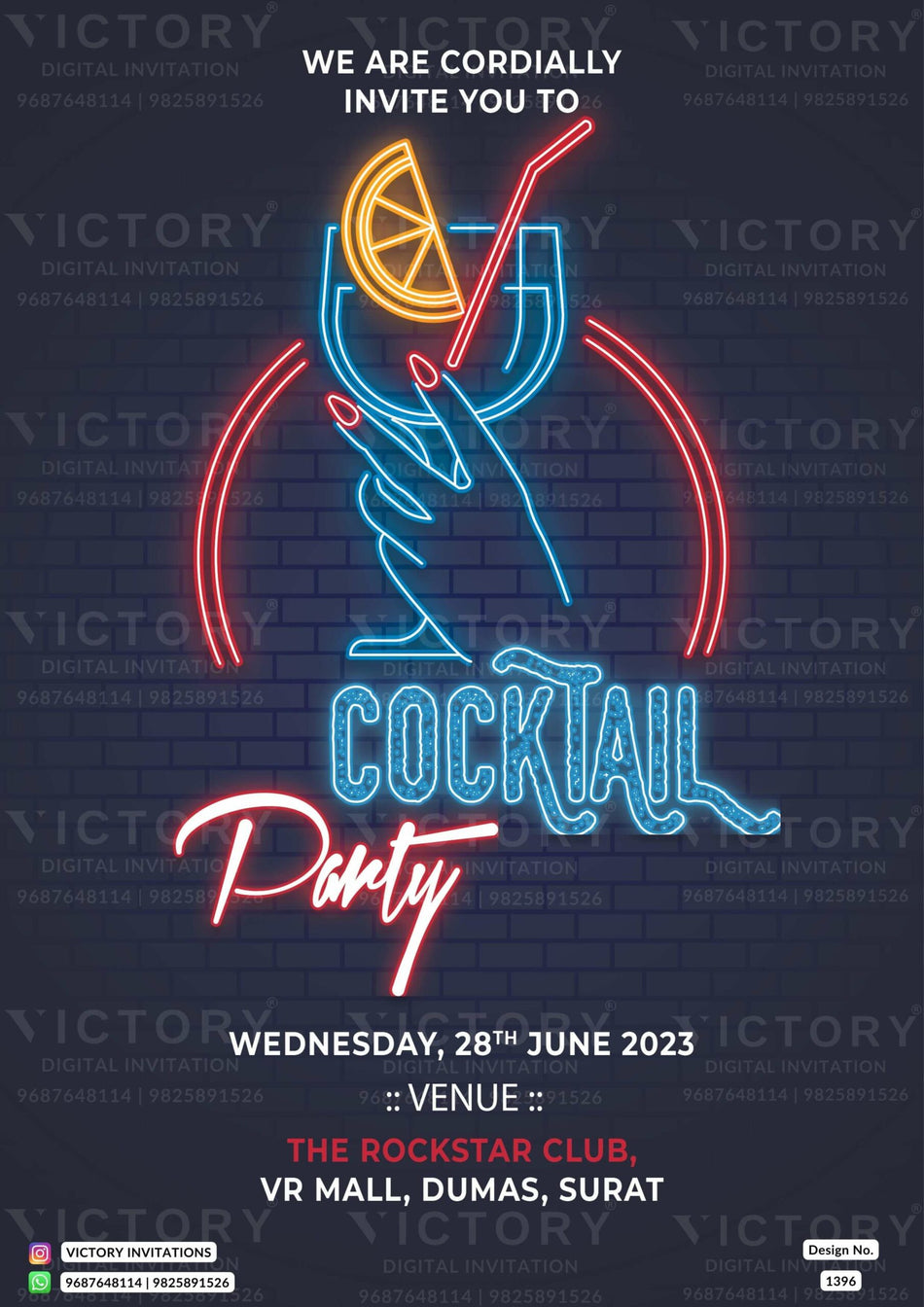 Cocktail Party invitation card in english language with elegant theme design 1396