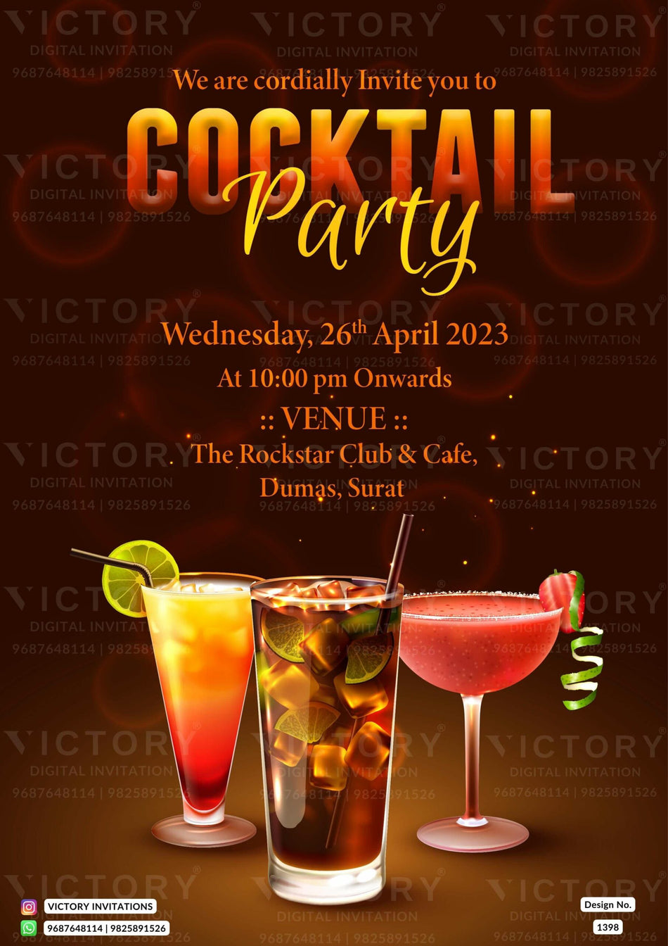 Cocktail Party invitation card in english language with elegant theme design 1398