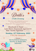 Cradle ceremony invitation card for Baby girl in english language with curtains, cradle as unicorn theme design 1413