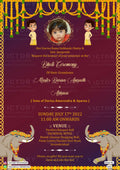Dhoti ceremony invitation card in english language with elephant, baby photo as traditional theme design 1422