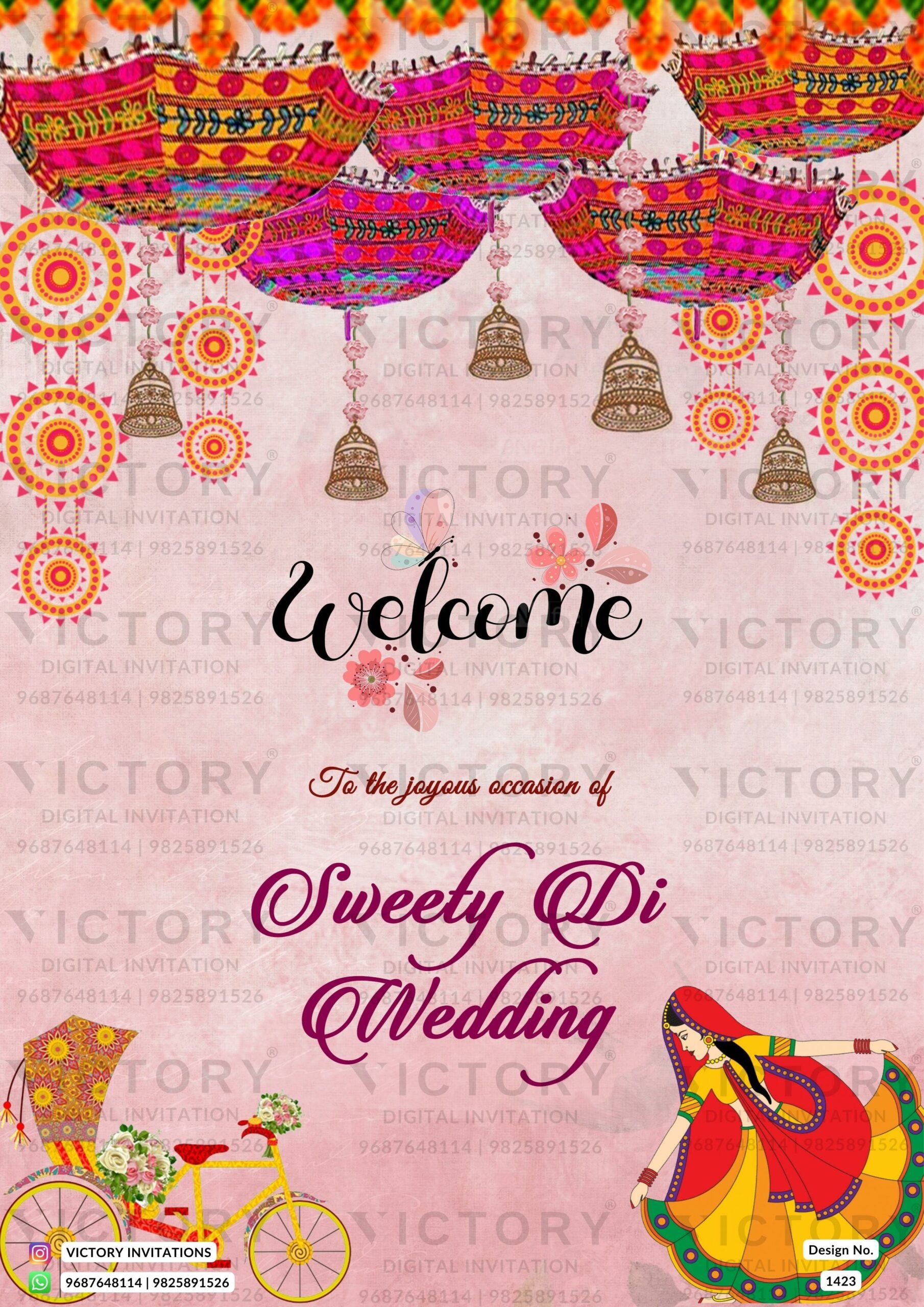 Wedding Welcome Standee design in english language with traditional theme design 1423