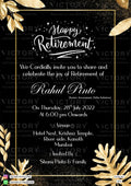Retirement Party invitation card in english language with frame, golden leaves as glittery theme design 1427
