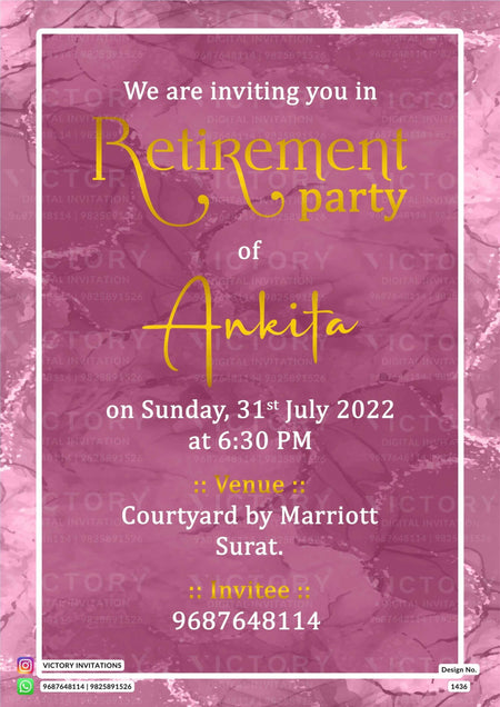 Retirement Party invitation card in english language with frame as minimalistic theme design 1436