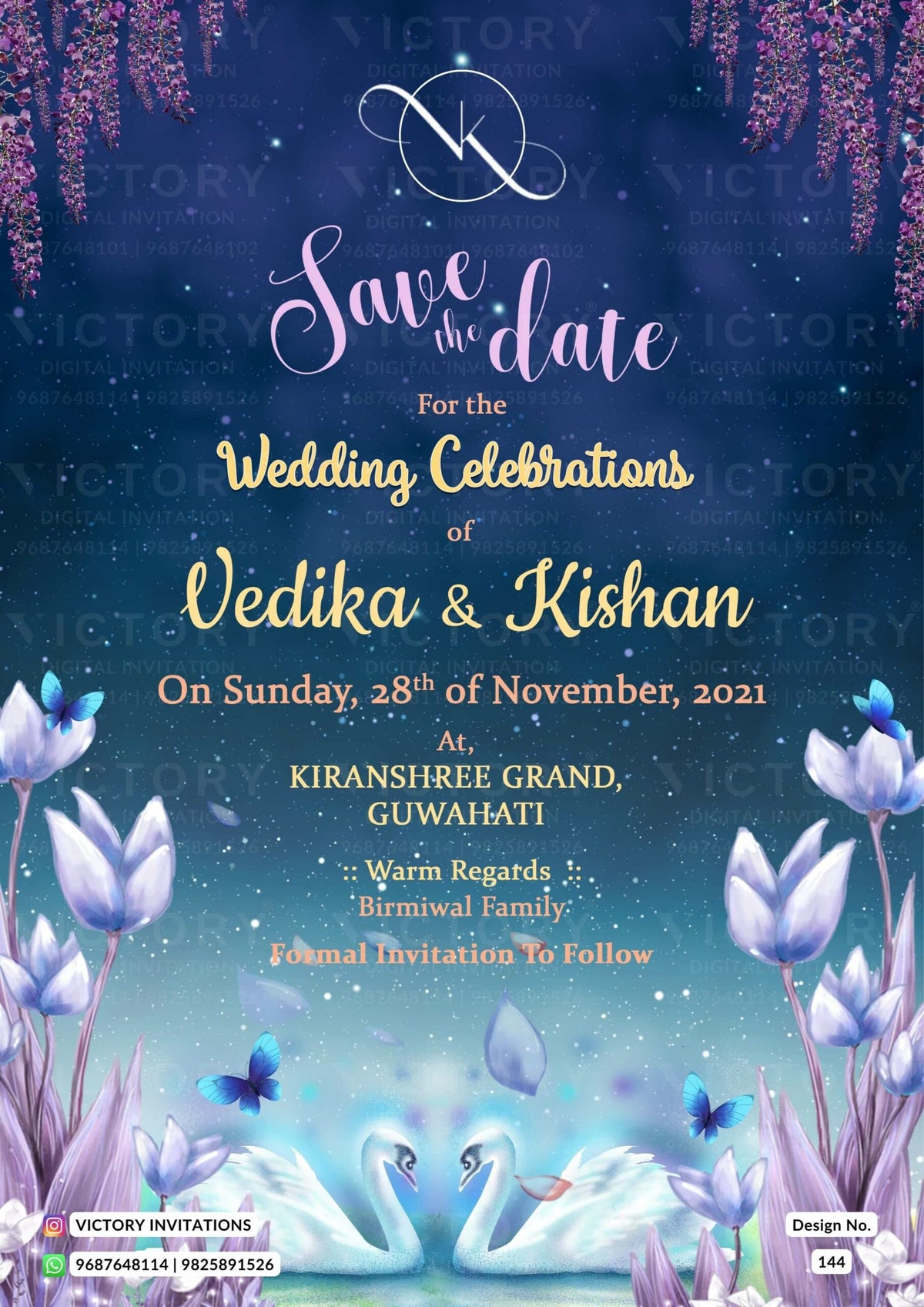 Save the Date card in english language with floral theme design 144