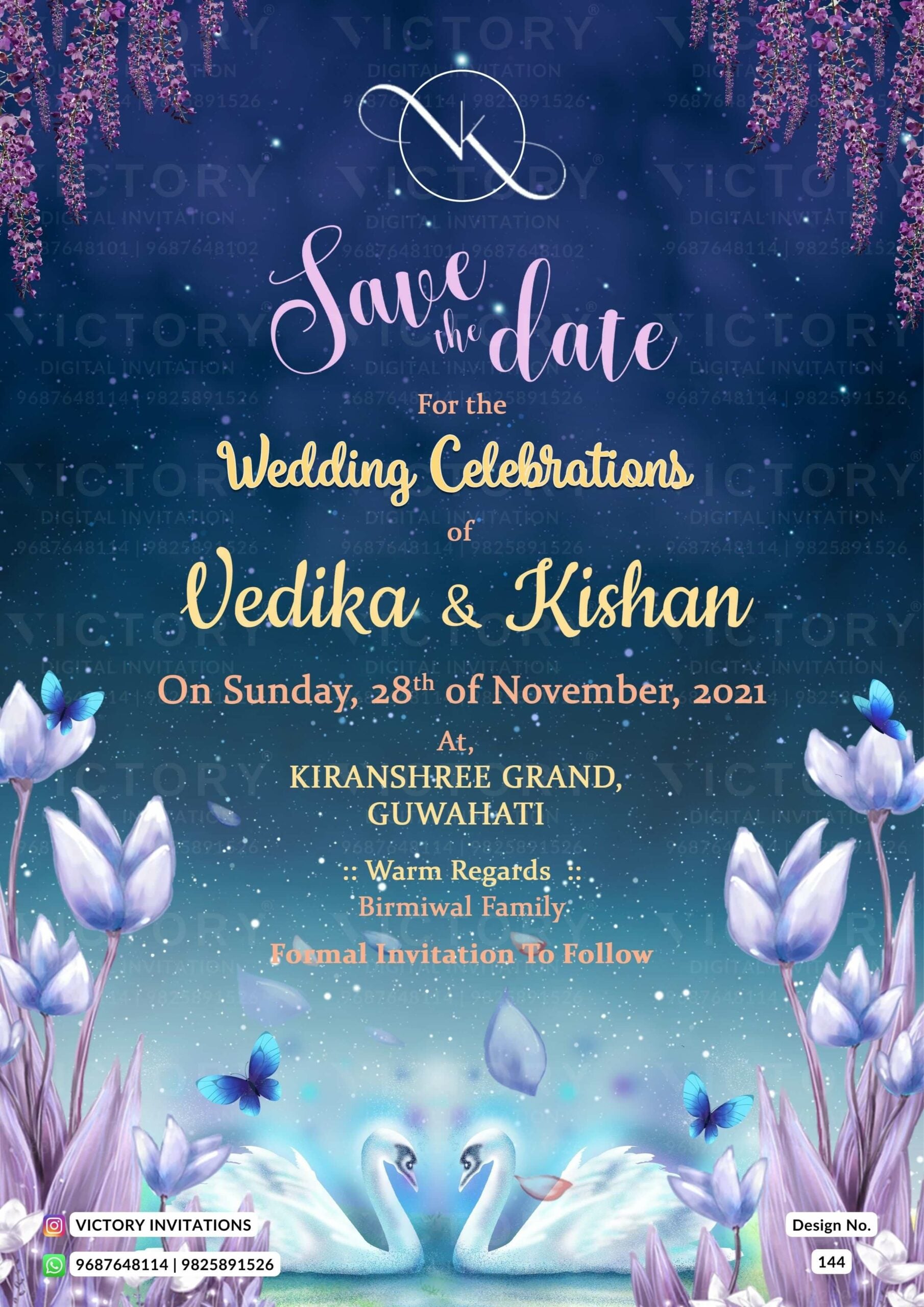 Save the Date card in english language with floral theme design 144