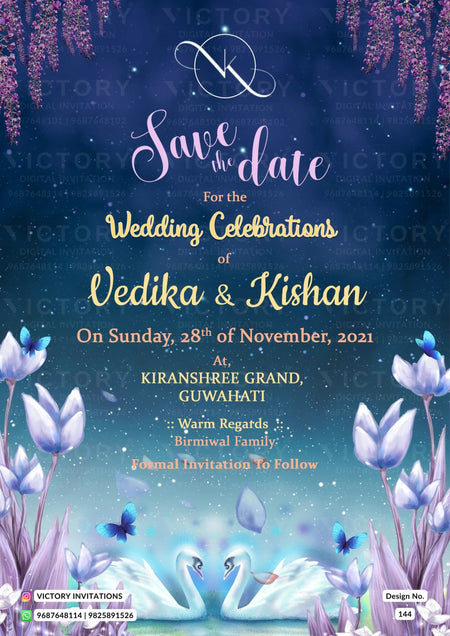 Save the Date card in english language with floral theme design 144