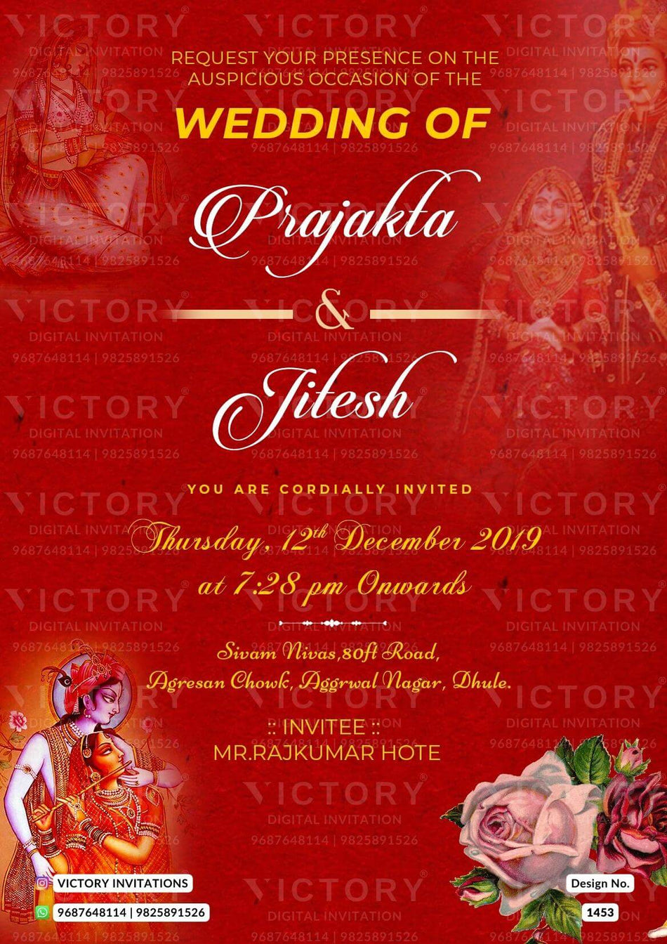 Wedding ceremony invitation card of hindu maharashtrian marathi family in english language with Minimalistic theme design 1453