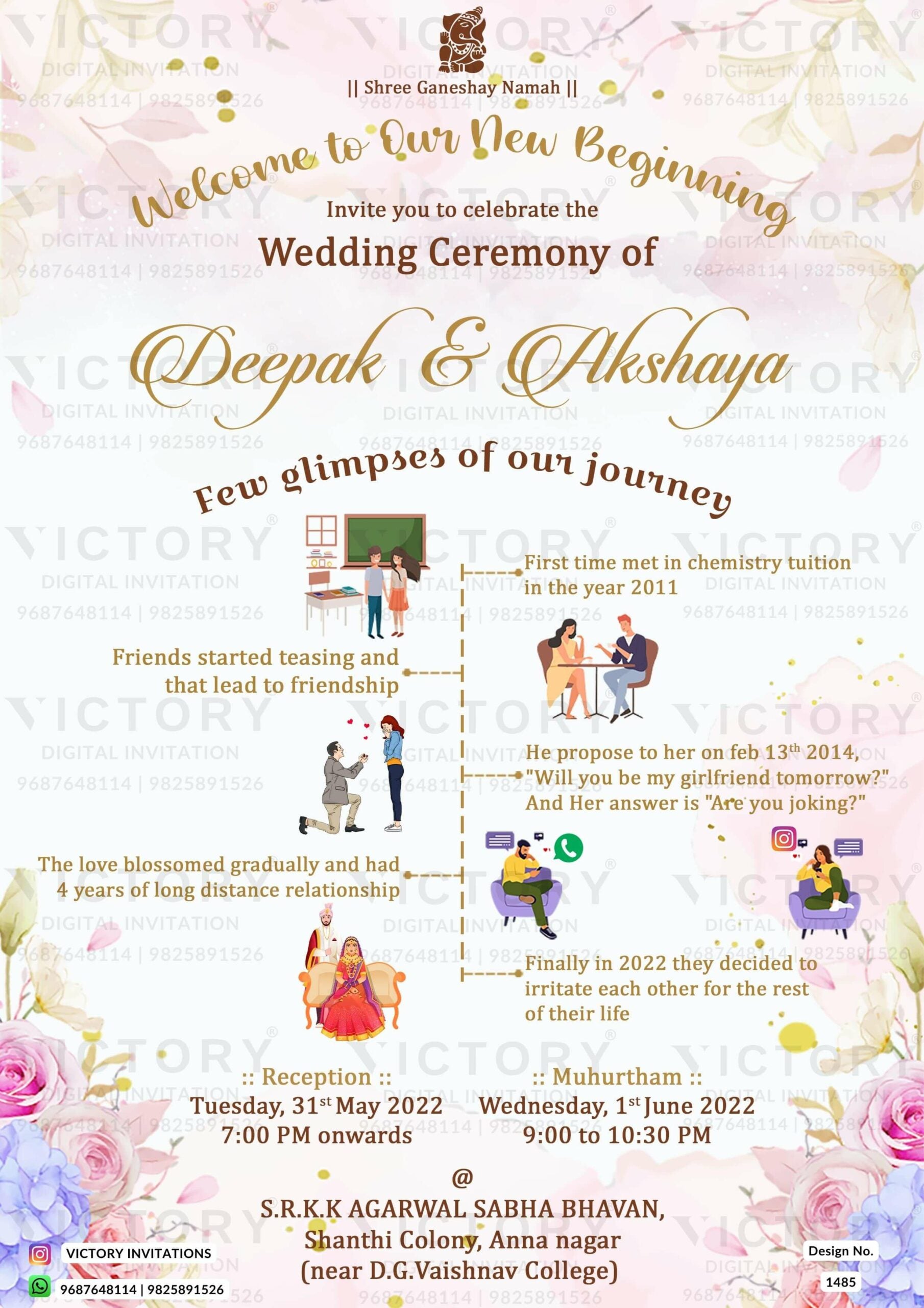 Wedding Timeline ceremony invitation card in english language with floral theme design 1485