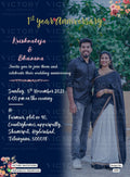 1st Wedding Anniversary invitation card in English language with couple photo, flowers as minimalistic theme design 1519