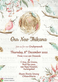 House Warming ceremony invitation card in english language with nest, leaves as birds theme design 1526