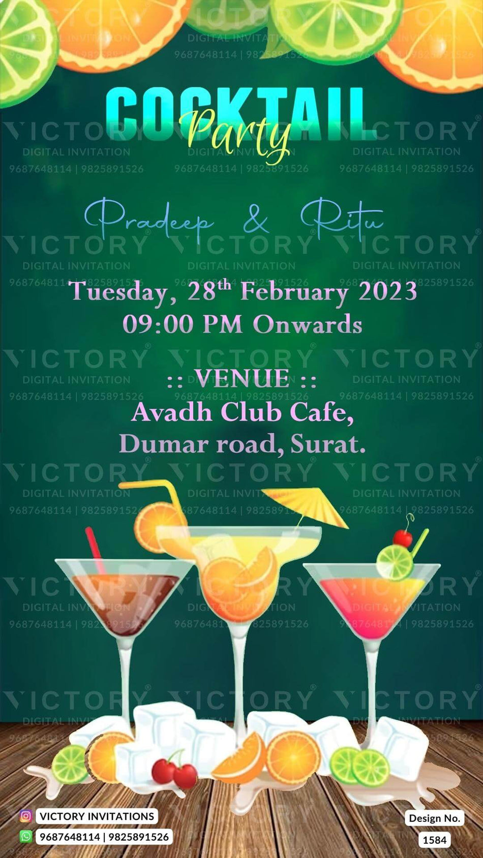 Cocktail Party invitation card in english language with elegant theme design 1584