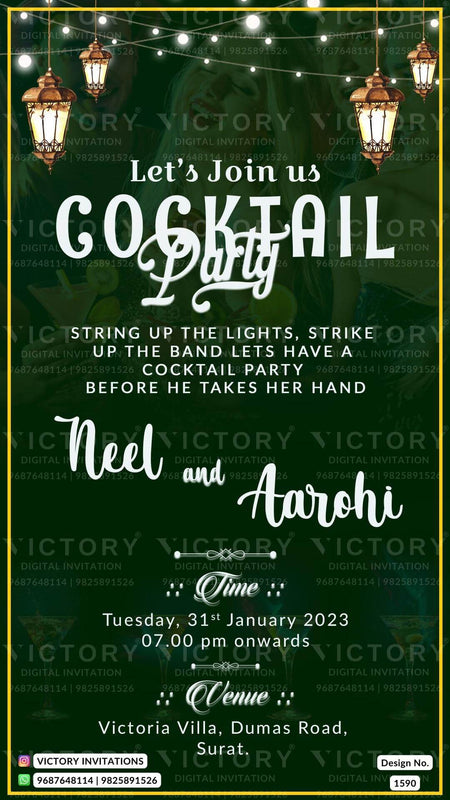 Cocktail Party invitation card in english language with elegant theme design 1590
