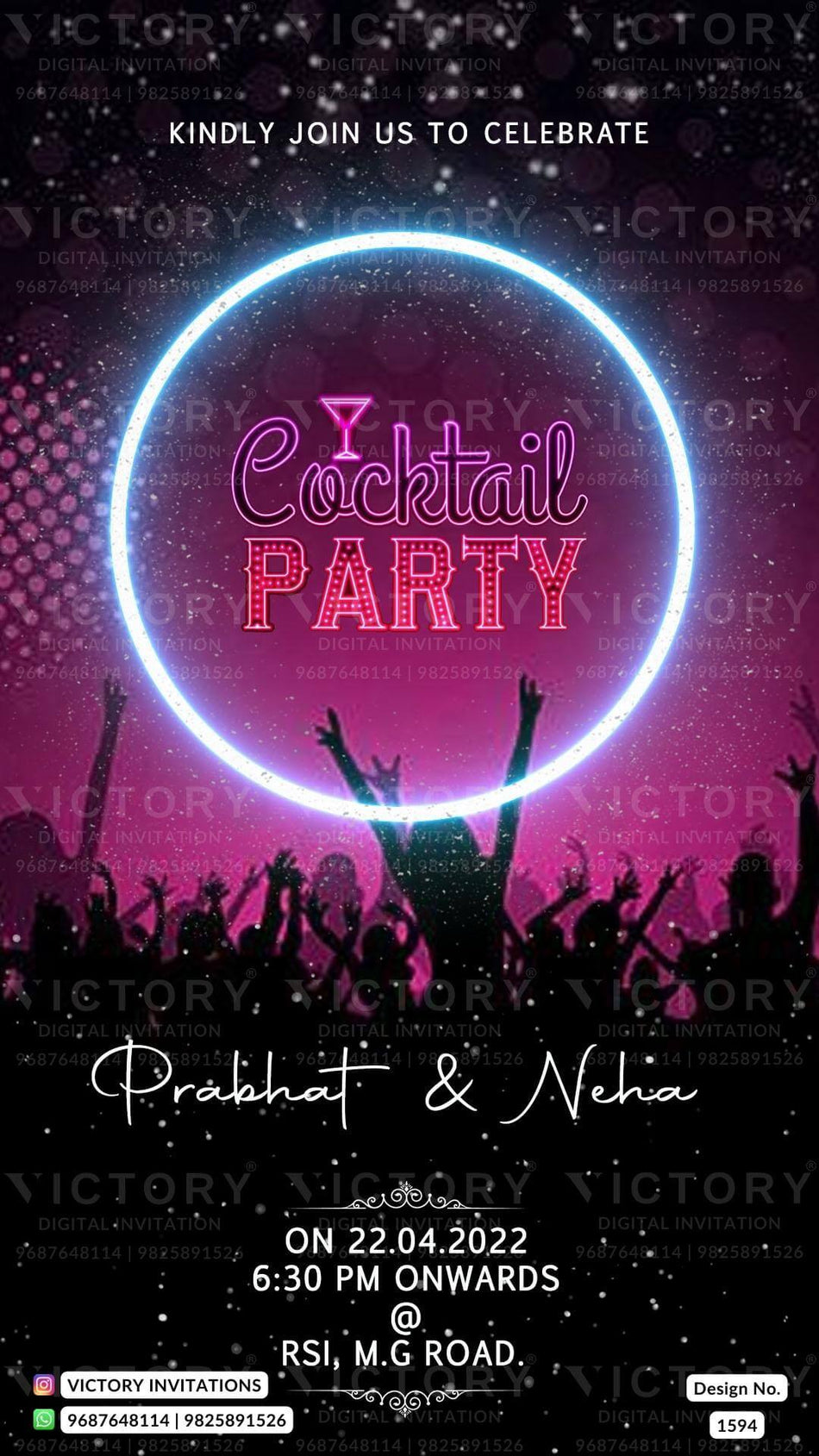Cocktail Party invitation card in english language with glitter theme design 1594