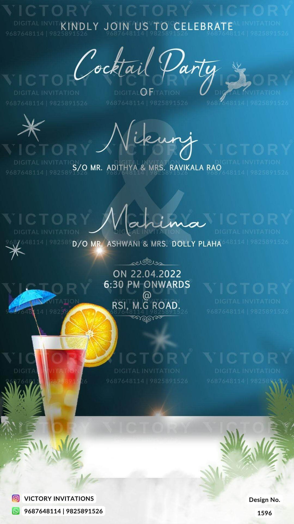 Cocktail Party invitation card in english language with elegant theme design 1596