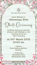 Dhoti ceremony invitation card in english language with artistic leaves theme design 1617
