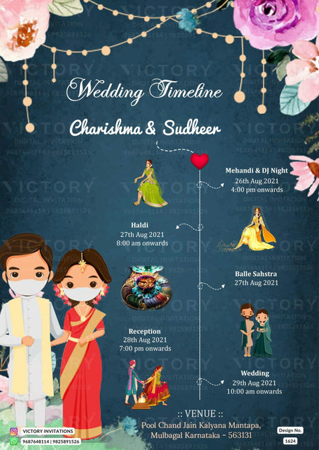 Wedding Timeline ceremony invitation card in english language with floral theme design 1624