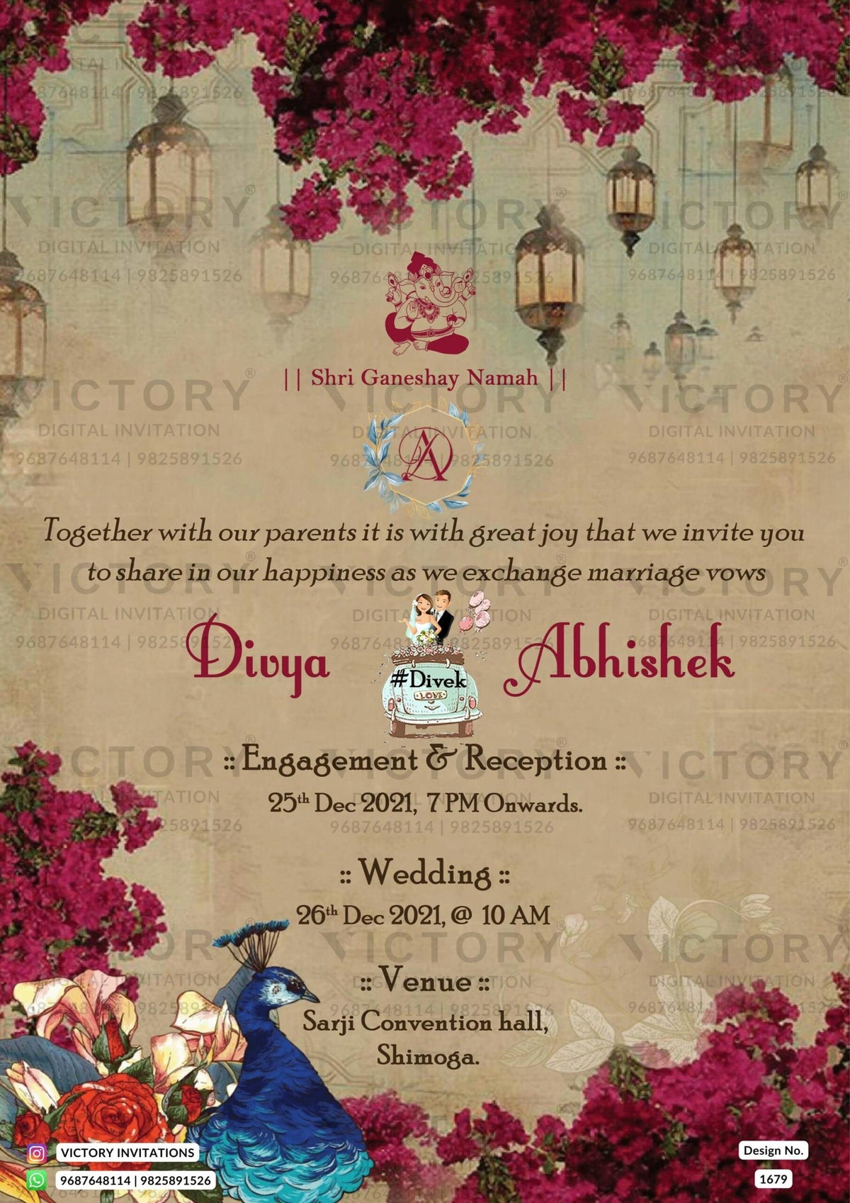 Engagement ceremony invitation card in english language with flowers ...