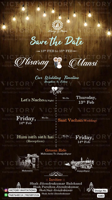 Wedding Timeline ceremony invitation card in english language with vintage theme design 1683