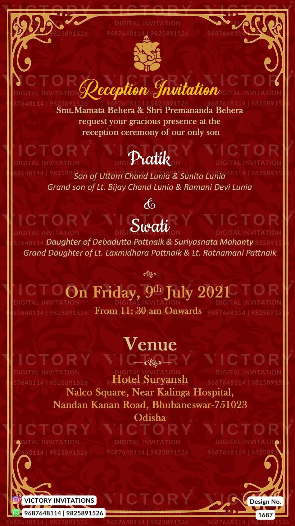 Reception Party invitation card in english language with minimalistic theme design 1687