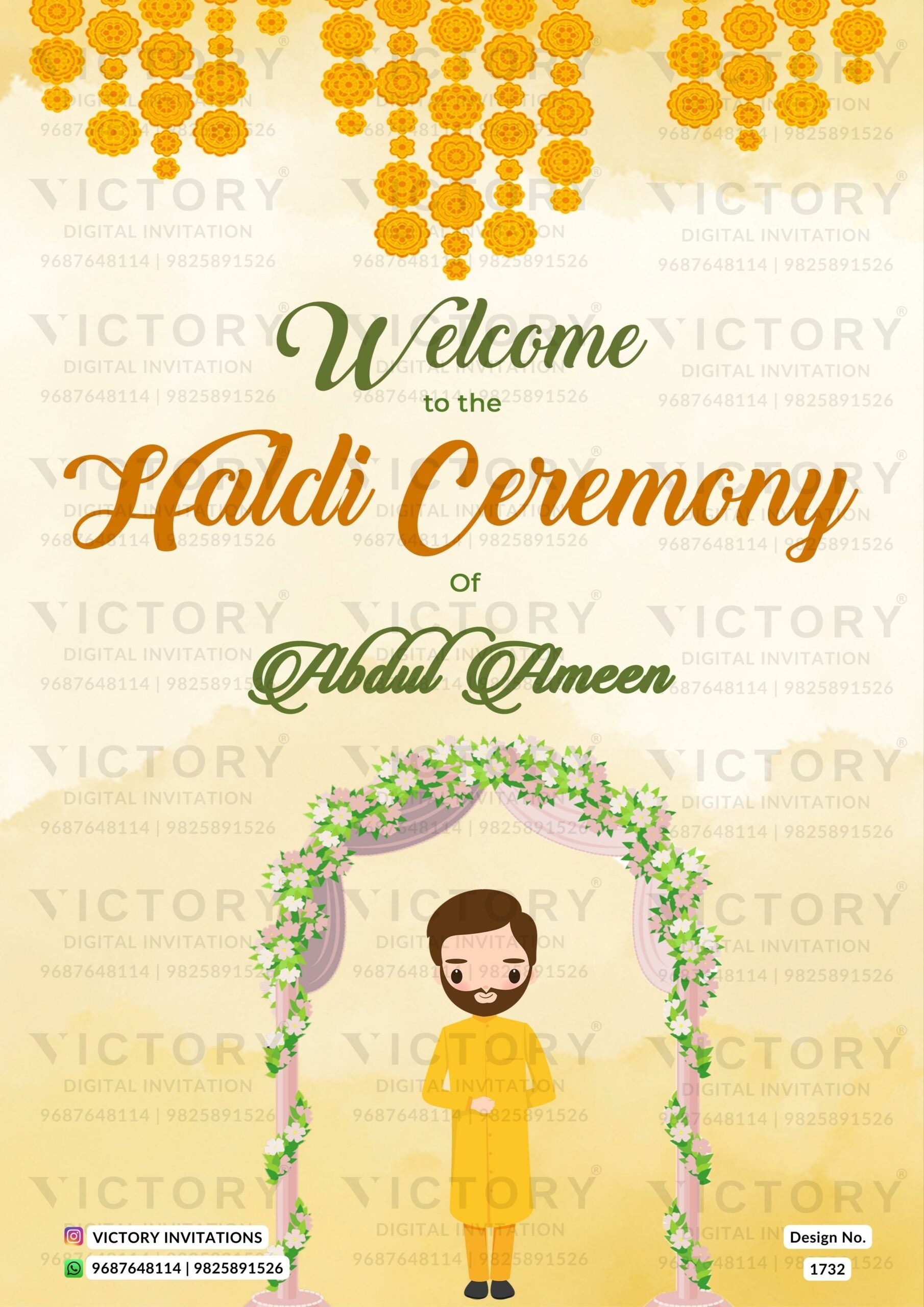 Haldi Welcome Standee design in english language with floral theme design 1732