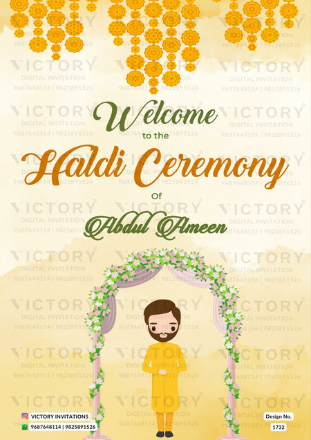 Haldi Welcome Standee design in english language with floral theme design 1732