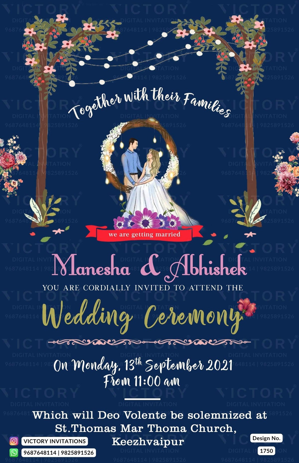 Wedding ceremony invitation card of hindu south indian malayali family in english language with minimalistic theme design 1750