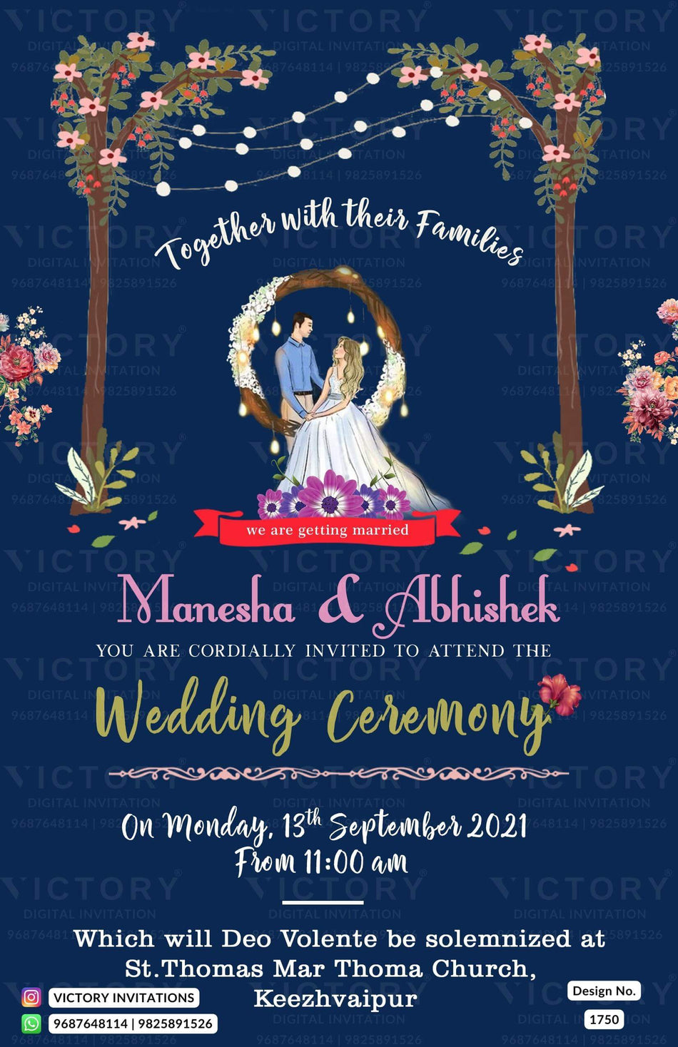 Wedding ceremony invitation card of hindu south indian malayali family in english language with minimalistic theme design 1750