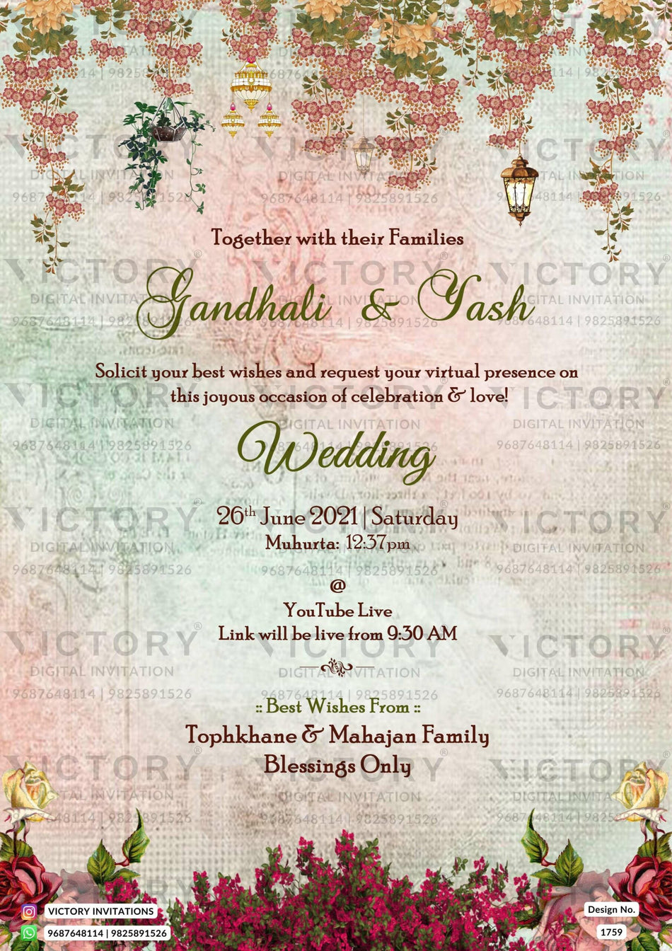Wedding ceremony invitation card of hindu south indian malayali family in english language with vintage theme design 1759