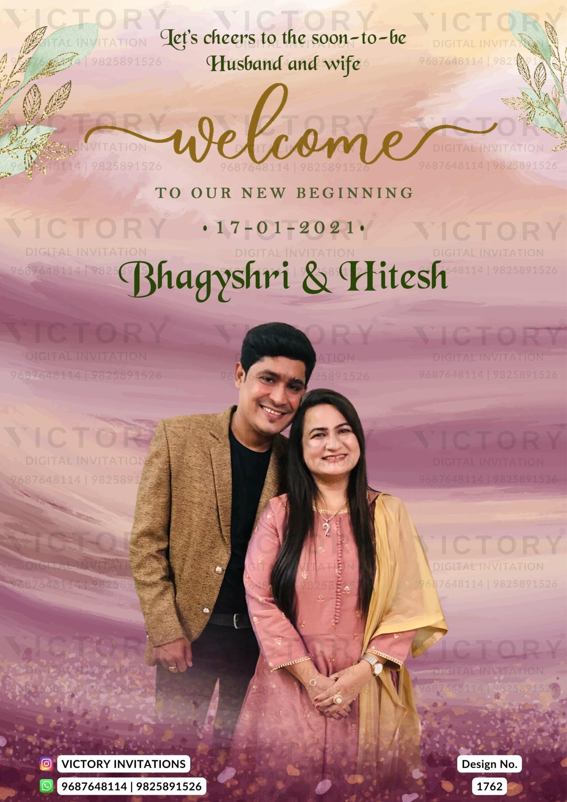 Wedding Welcome Standee design in english language with couple photo theme design 1762