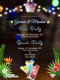 Pool Party invitation card in english language with dancing ball, leaves as shining theme design 1769