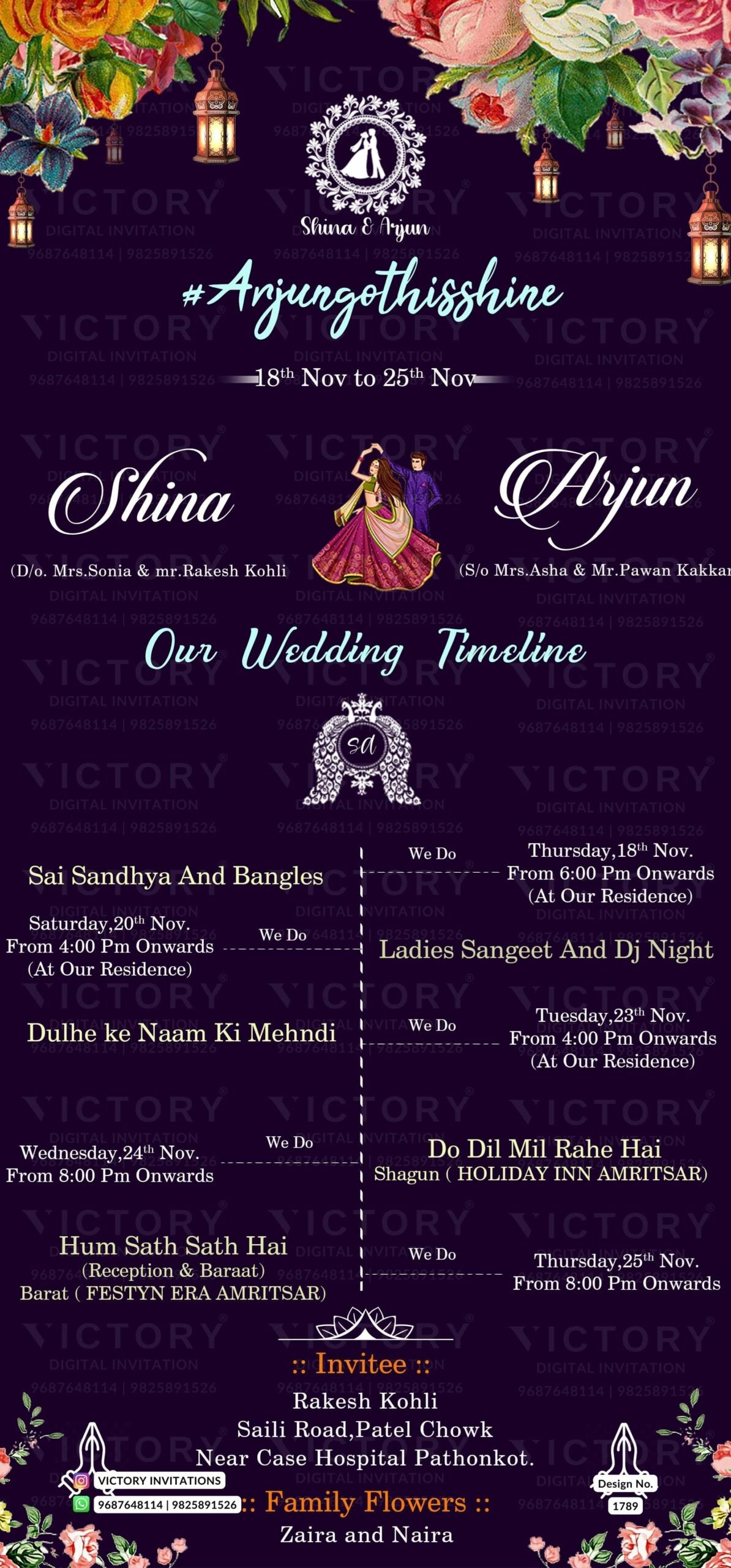 Wedding Timeline ceremony invitation card in english language with minimalistic theme design 1789