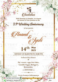 25th Wedding Anniversary invitation card in English language with frame, stylish couple doodle as floral theme design 1804