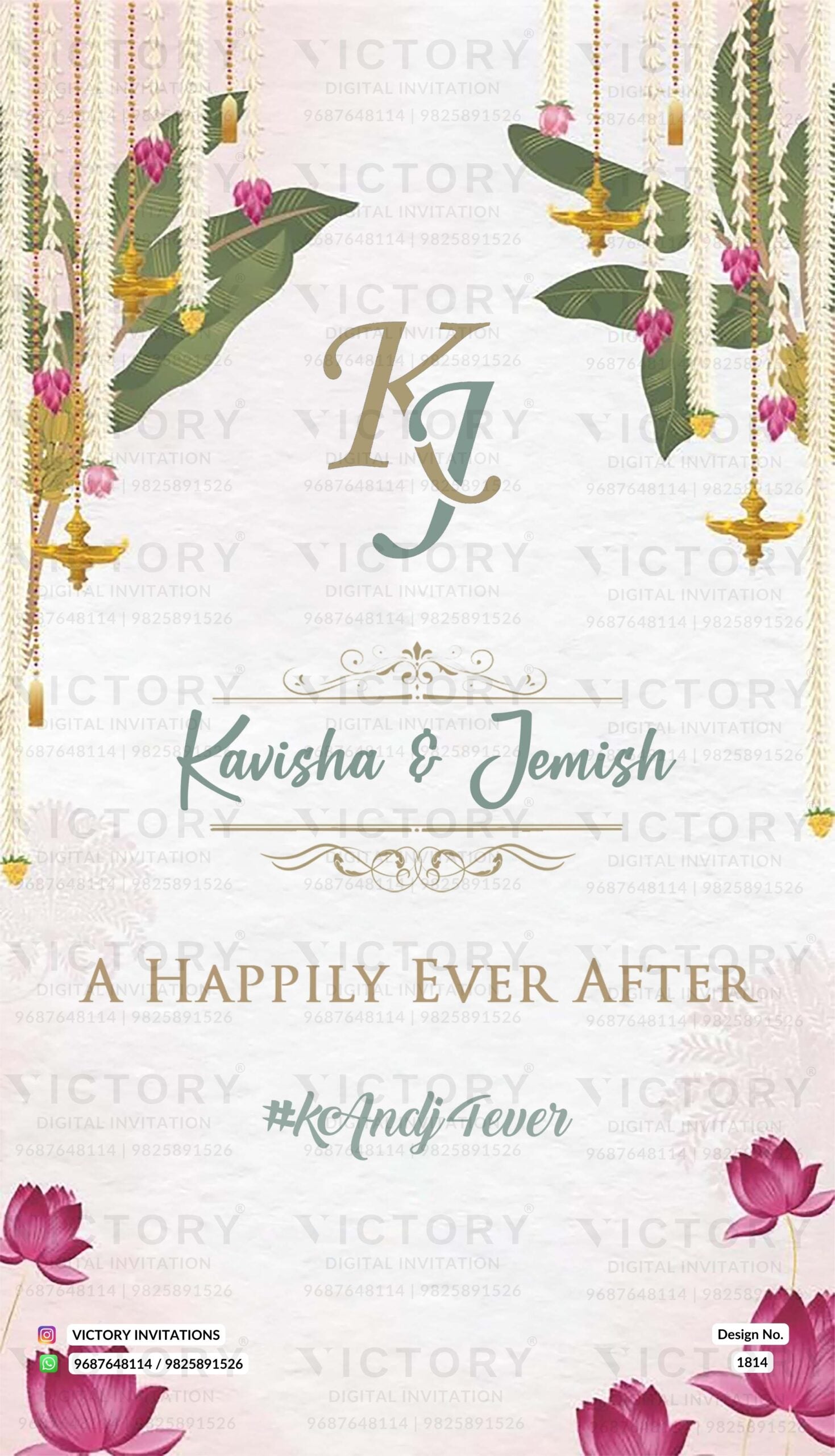 Wedding ceremony invitation card of hindu gujarati jain family in English language with traditional theme design 1814