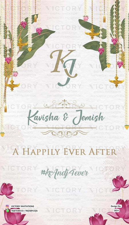 Wedding ceremony invitation card of hindu gujarati jain family in English language with traditional theme design 1814