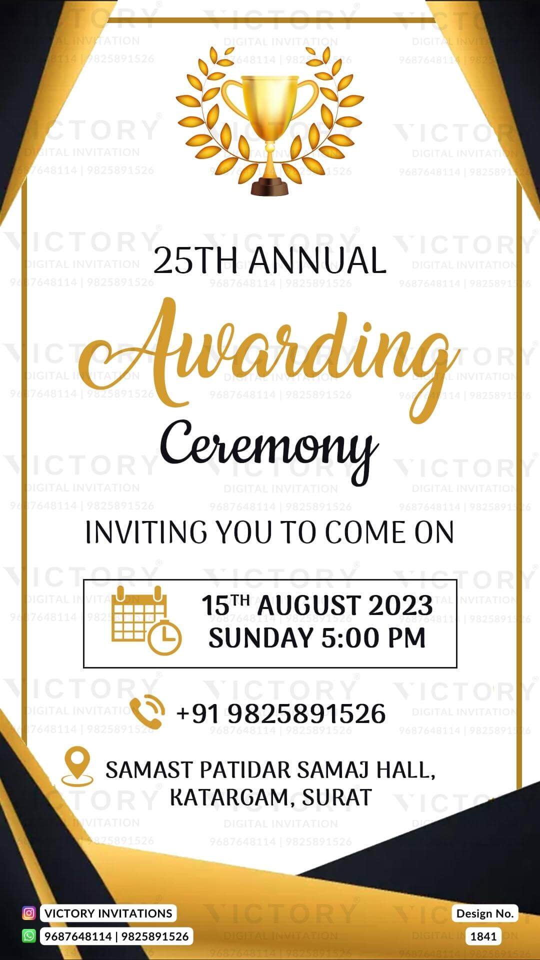 Award ceremony invitation card in english language with award as elegant theme design 1841