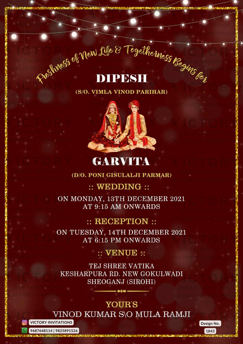 Wedding ceremony invitation card of hindu rajasthani royal family in english language with minimalistic theme design 1843