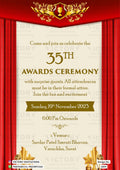 Award ceremony invitation card in english language with Award, red curtains as minimalistic theme design 1859