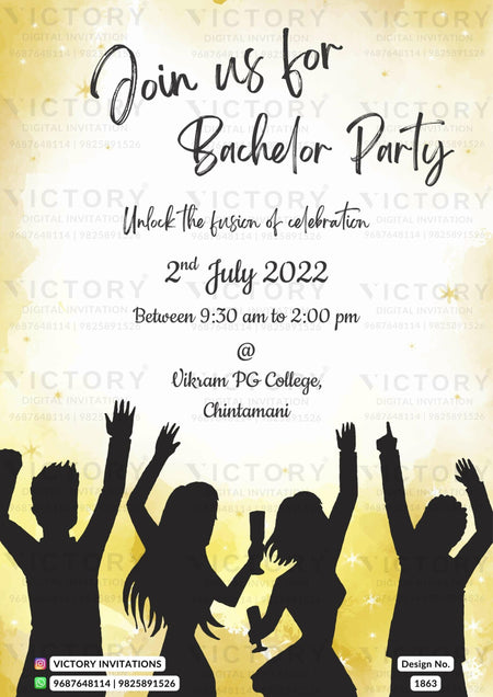 Bachelor Party invitation card in english language with minimalistic theme design 1863